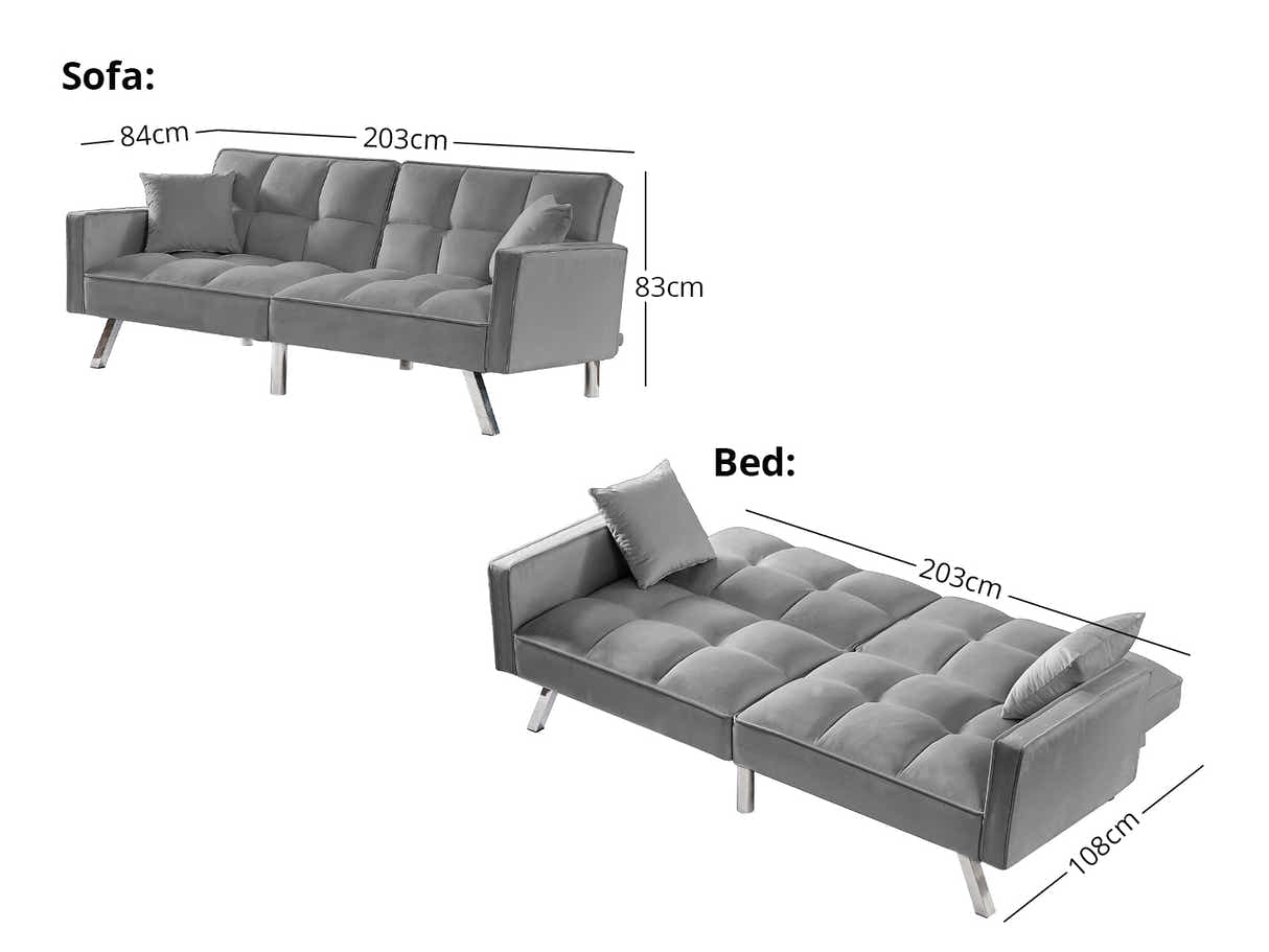 Legen Futon Sofa Bed Velvet Grey