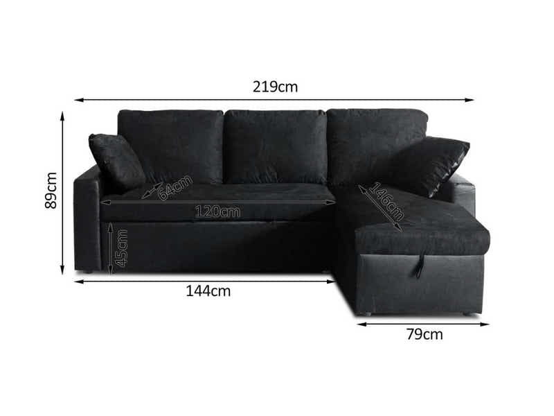 Salem Pull Out Sofa Bed with Storage - Black