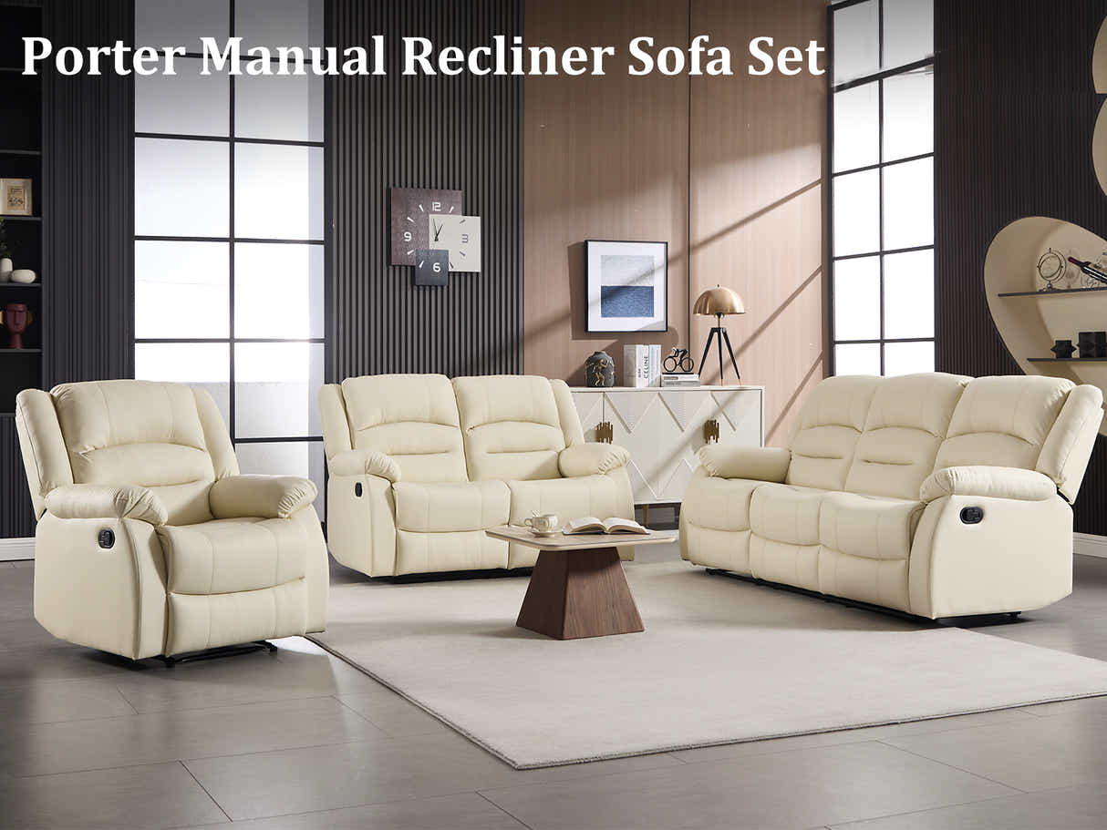 Porter Manual Recliner Sofa Set - Beige