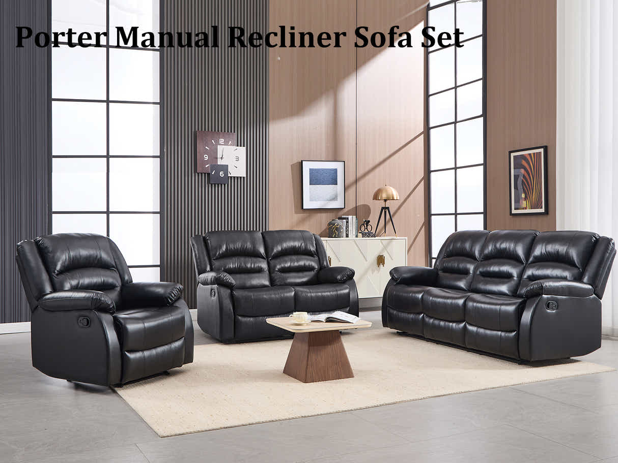 Porter Manual Recliner Sofa Set - Black