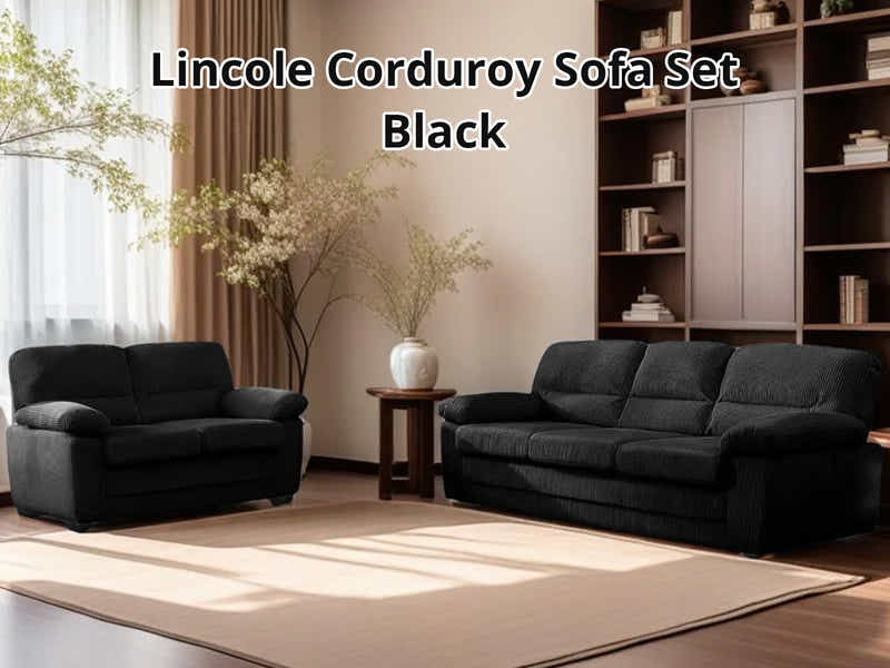 Lincole Corduroy 2-Piece Sofa Set - Black