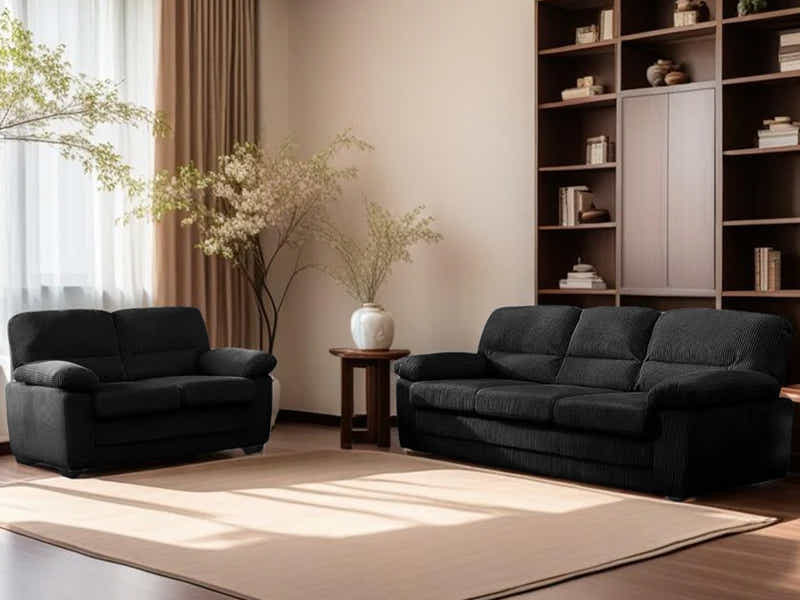 Lincole Corduroy 2-Piece Sofa Set - Black