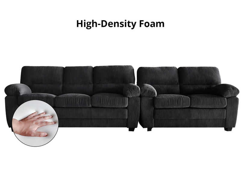 Lincole Corduroy 2-Piece Sofa Set - Black