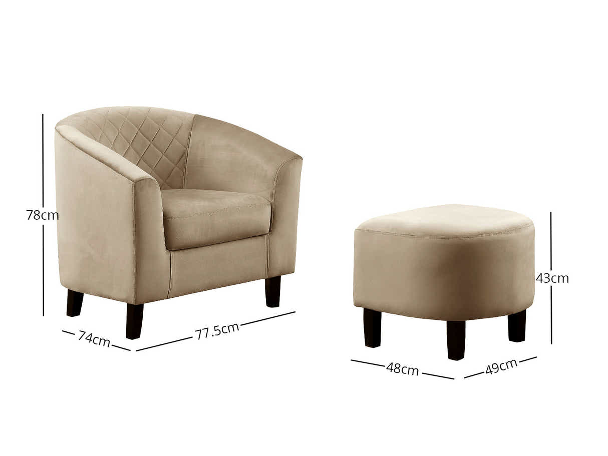 DS Tub Chair with Ottoman Velvet Light Brown