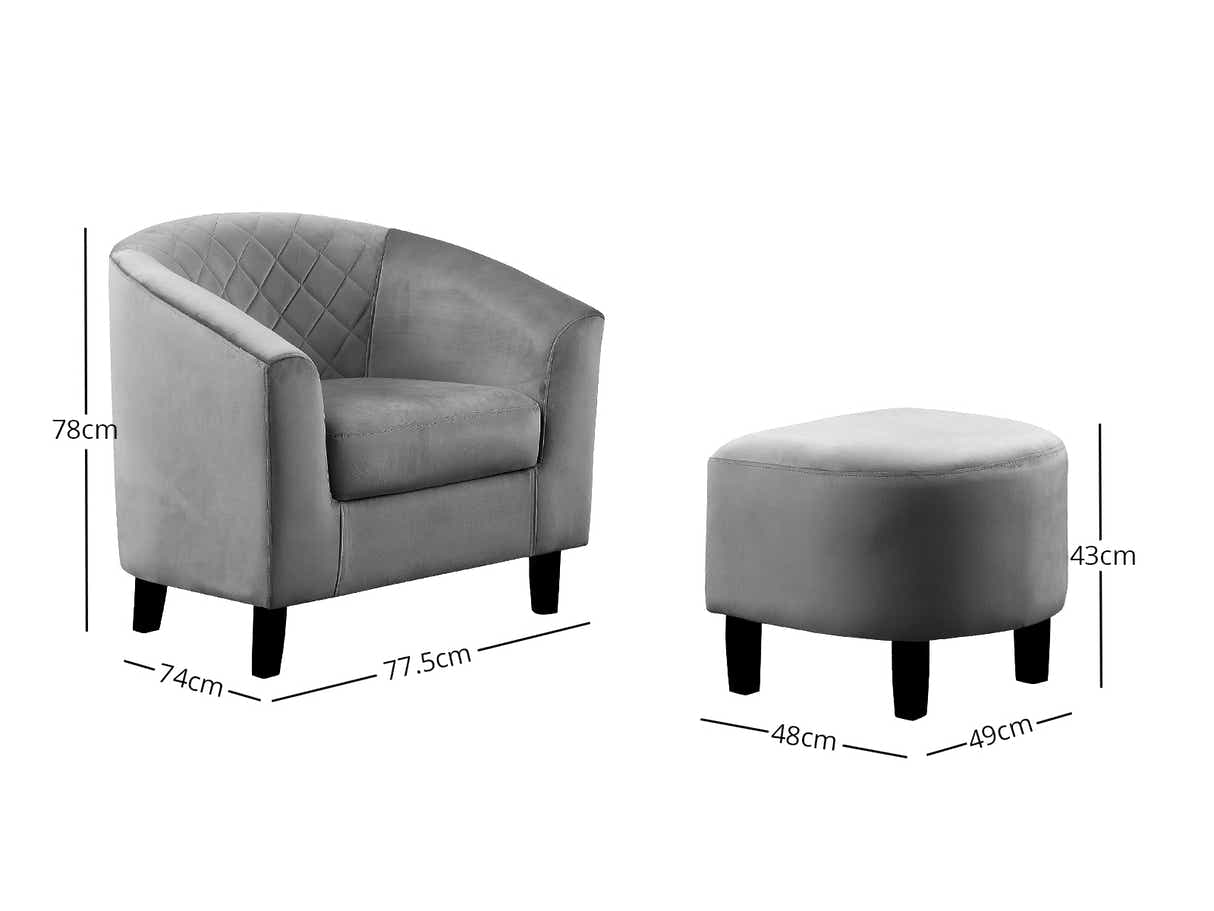DS Tub Chair with Ottoman Velvet Dark Grey