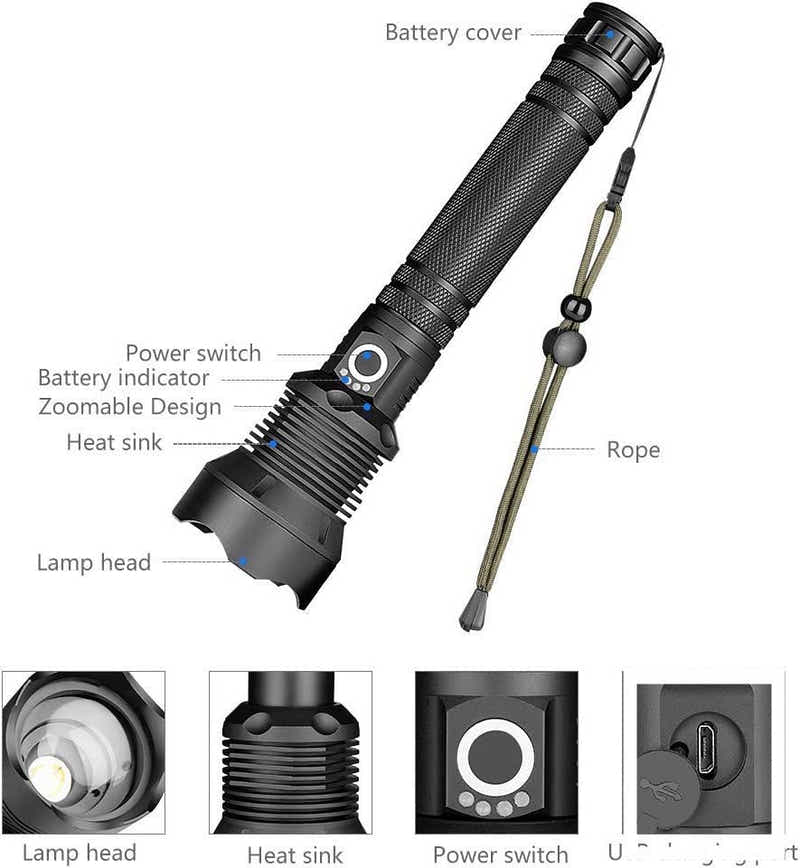 DS BS High Lumen LED Rechargeable Super Bright Torch Flashlight-27CM