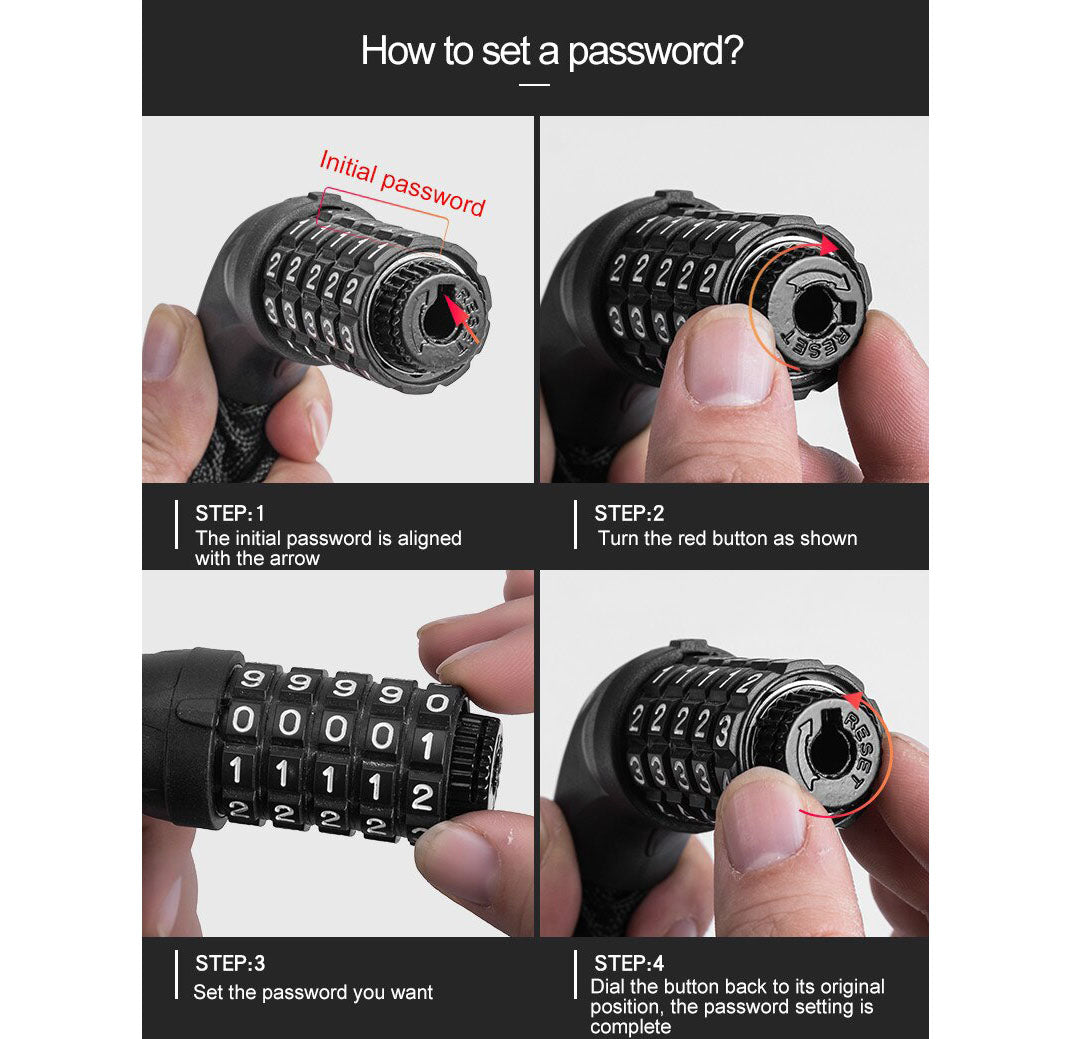 DS BS 5 Digit Combination Anti Theft Bicycle Chain Lock-Black