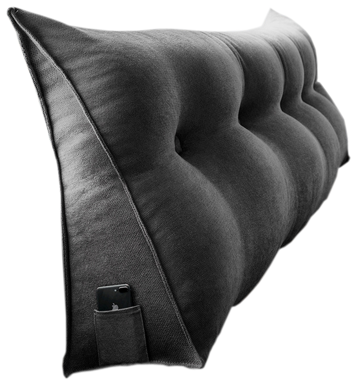 DS BS 120CM Cotton Linen Filled Triangular Wedge Bed Cushion-Black Gray