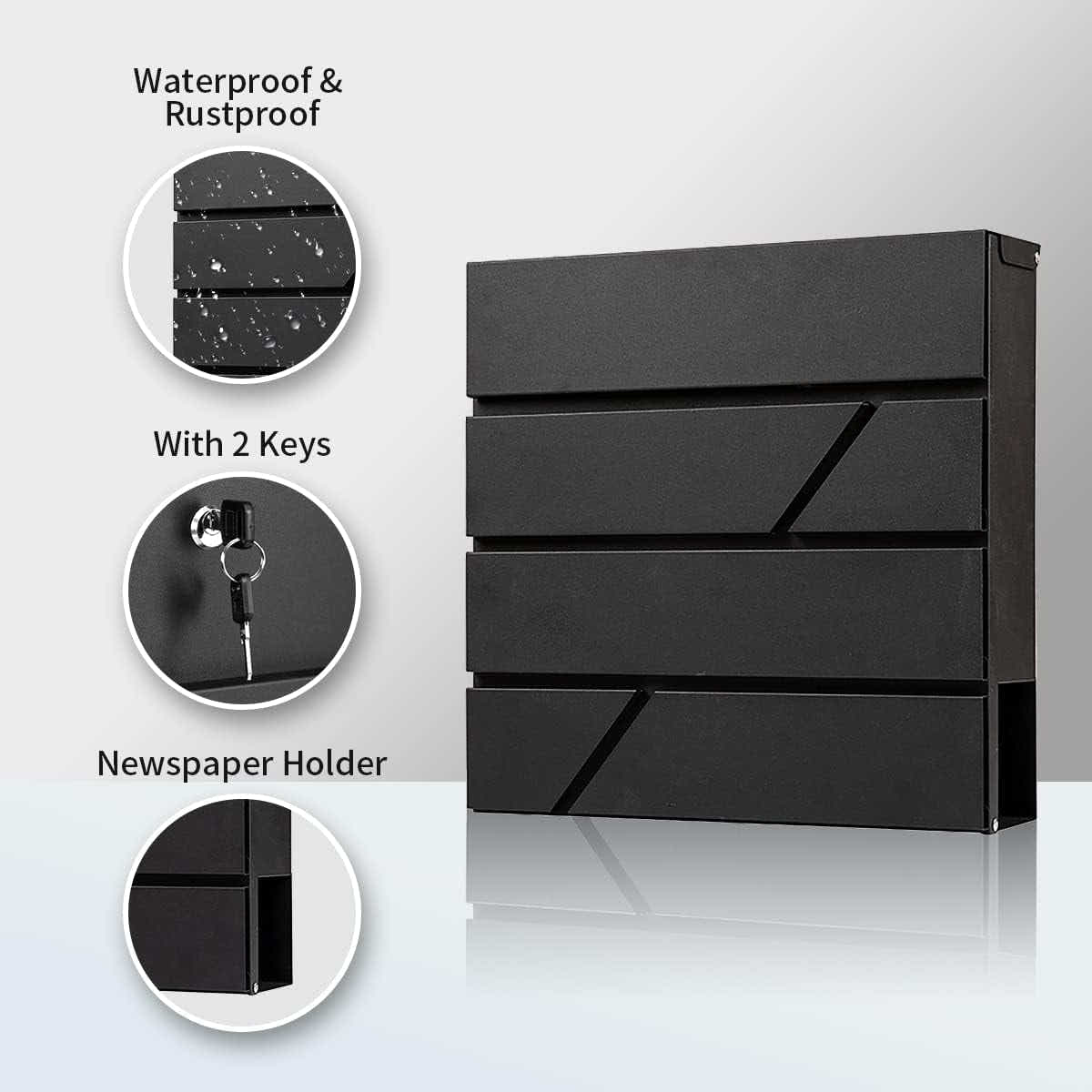 DS BS Large Capacity Locking Mailbox with Newspaper Holder
