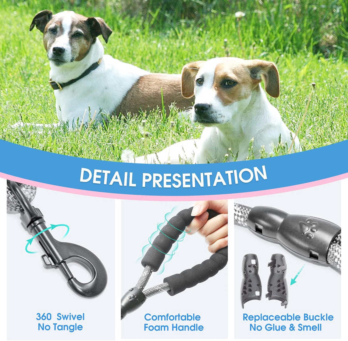 DS BS Reflective Rope Dog Leash 150cm-Gray