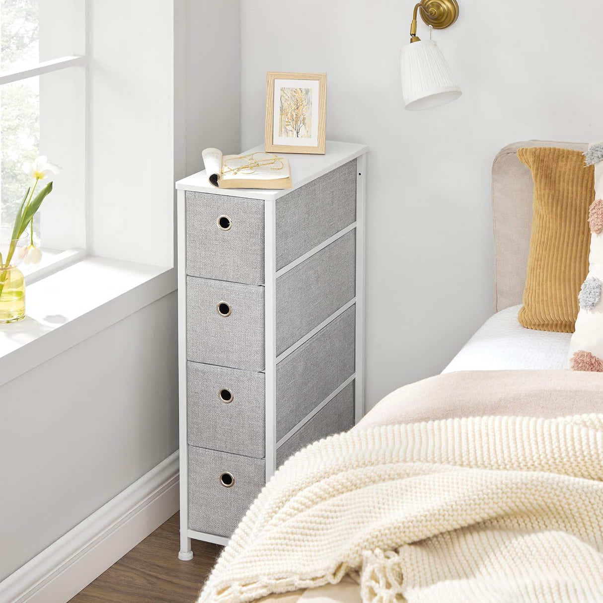DS BS Narrow 4 Fabric Drawers Slim Storage Tower