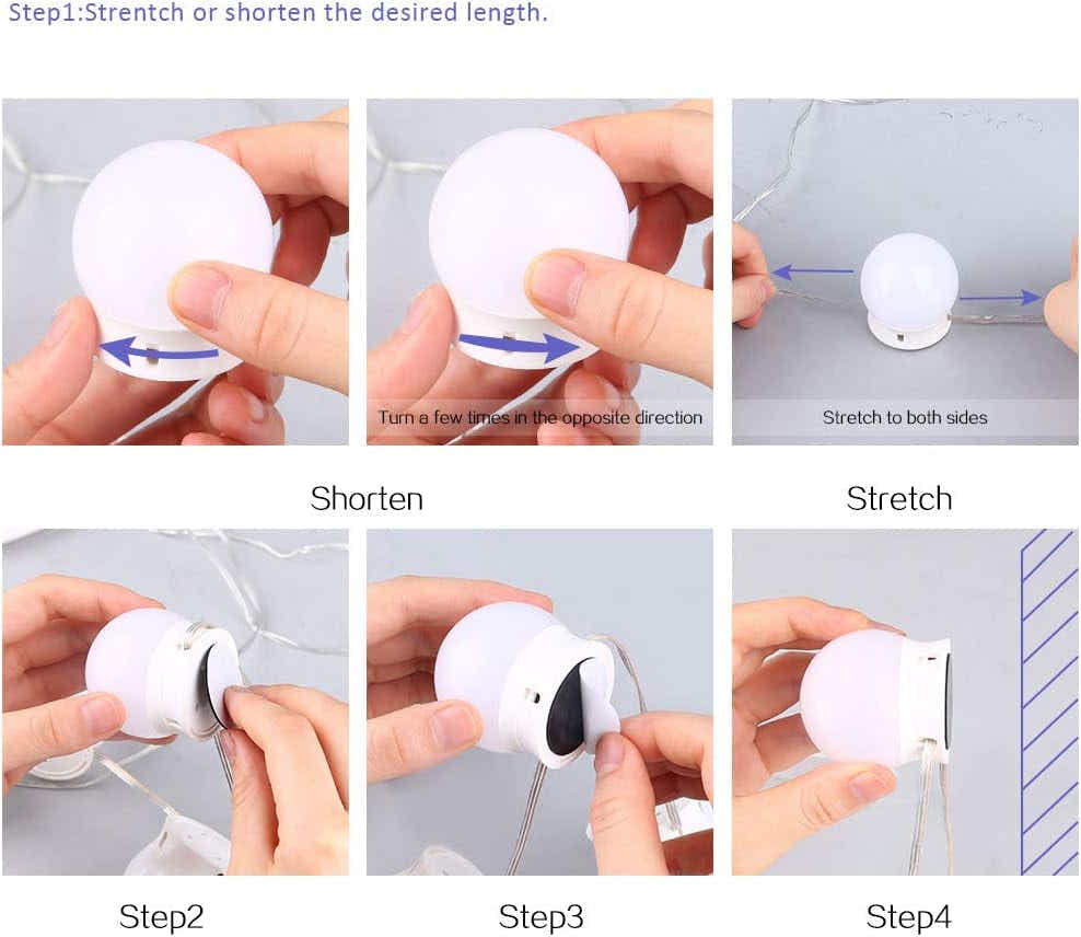 DS BS Vanity Mirror Lights Kit -10 Dimmable Light Bulbs -3 Color Model