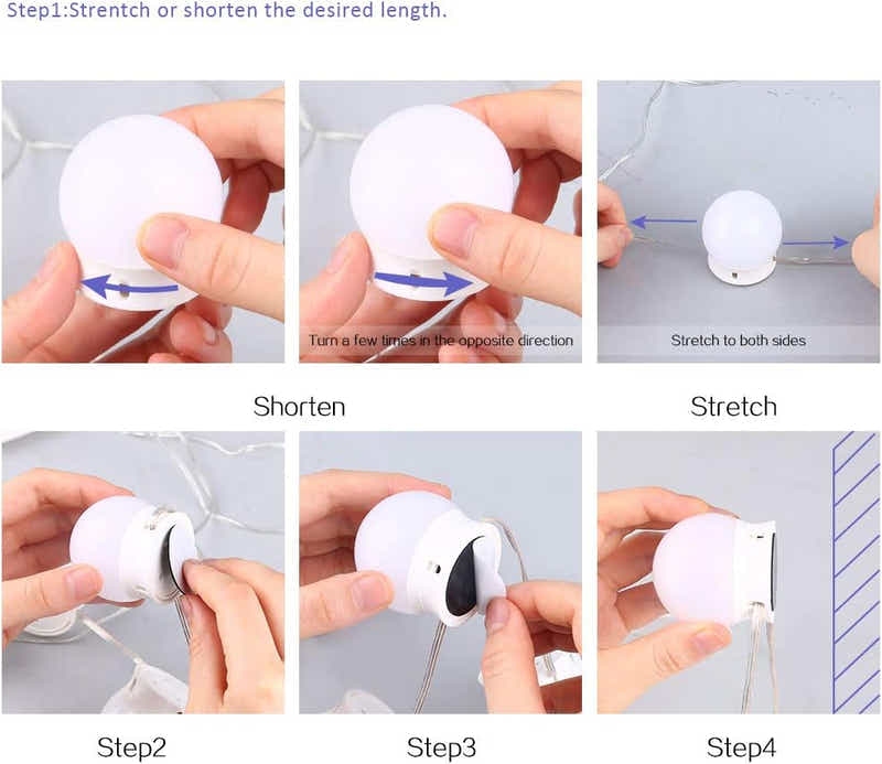 DS BS Vanity Mirror Lights Kit -10 Dimmable Light Bulbs -3 Color Model