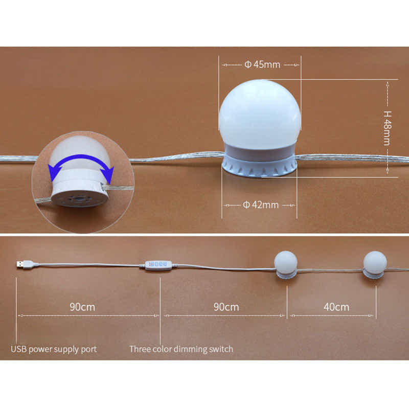 DS BS Vanity Mirror Lights Kit -10 Dimmable Light Bulbs -3 Color Model