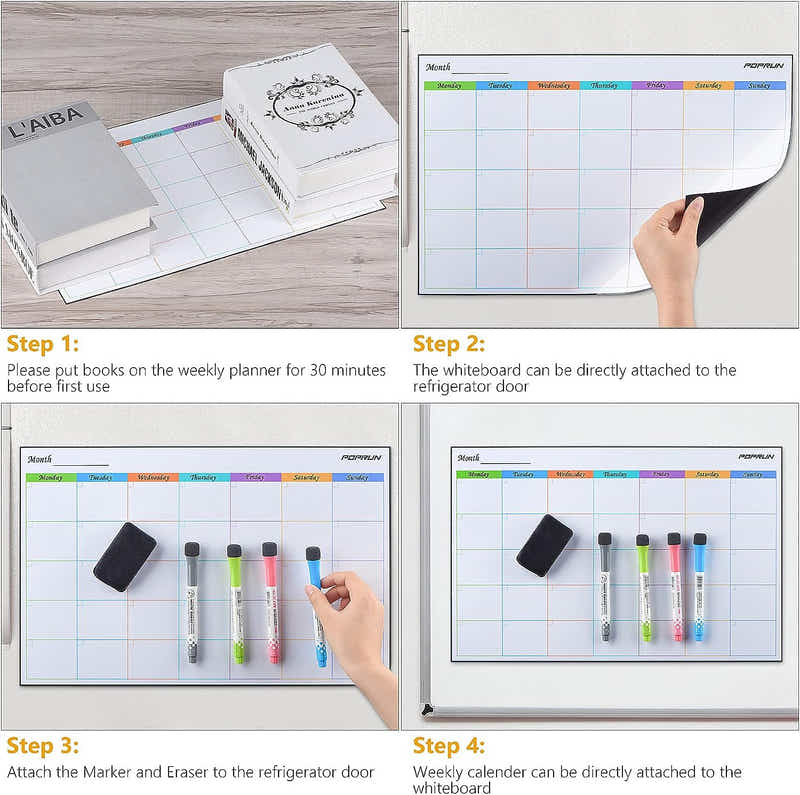 DS BS Weekly Fridge Calendar Whiteboard with Marker & Eraser