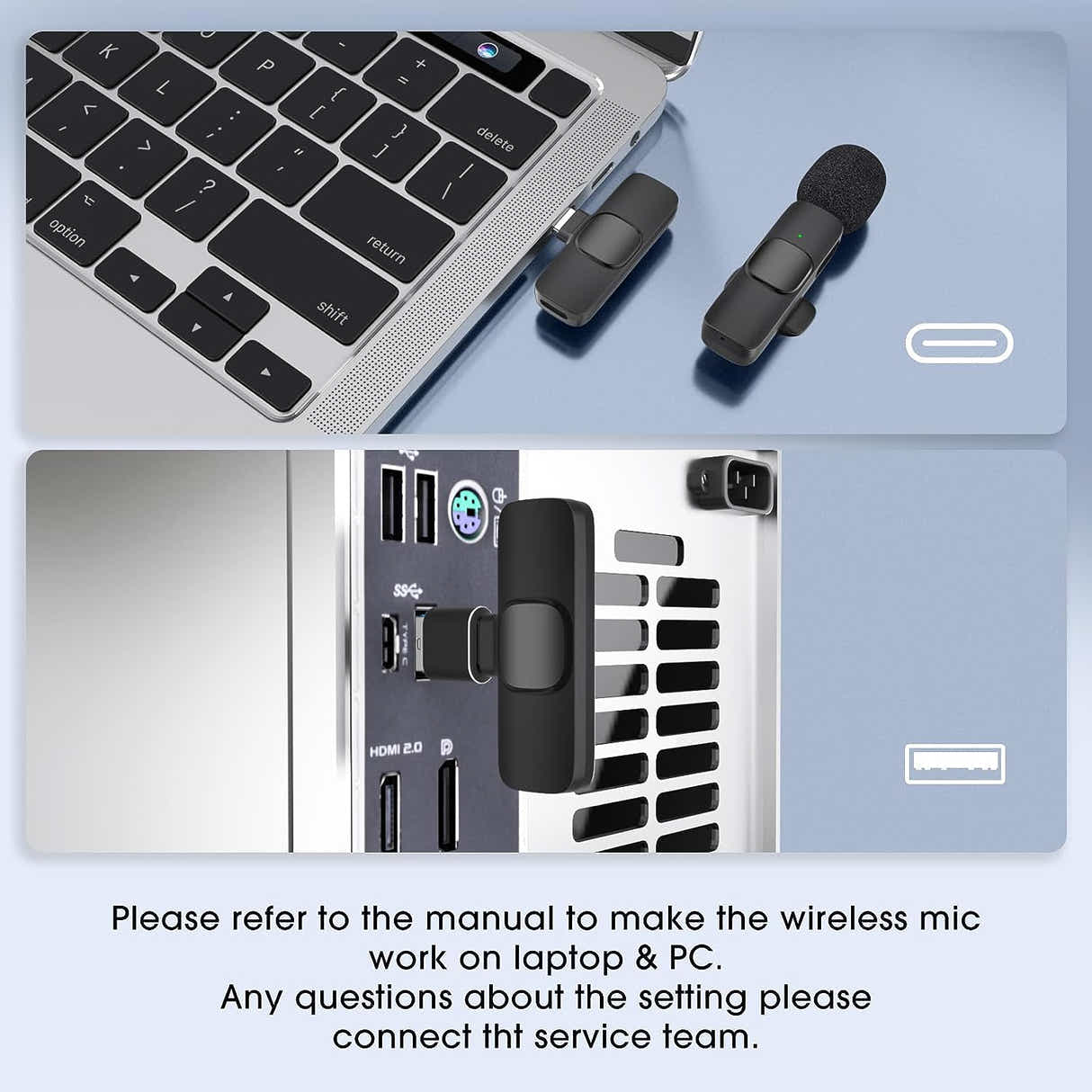 DS BS USB C Wireless Microphone for Android Phone Laptop