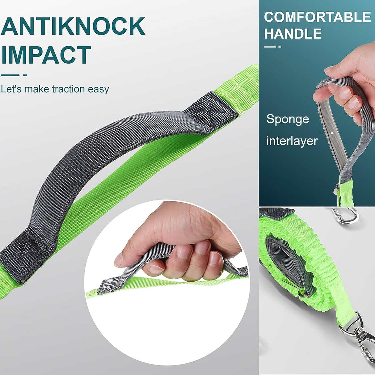 DS BS 2 in 1 Dog Bungee Leash & Car Seatbelt-Green