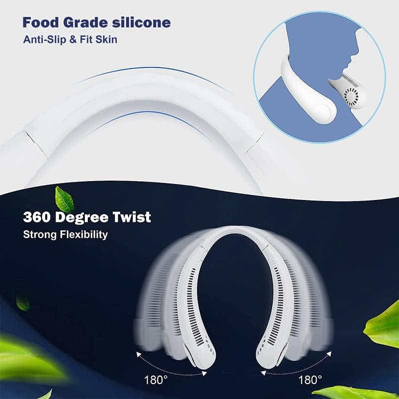 DS BS USB Rechargeable Bladeless Portable Neck Fan-White
