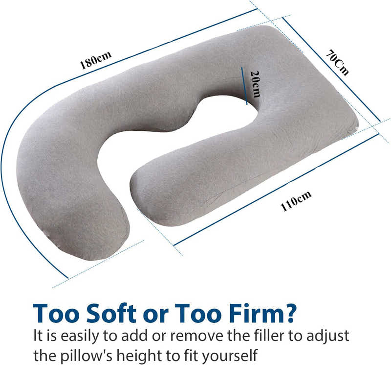 DS BS Pregnancy Pillows U-Shape Full Body Pillow-Gray