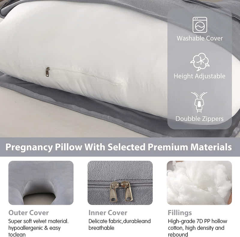 DS BS Pregnancy Pillows U-Shape Full Body Pillow-Gray