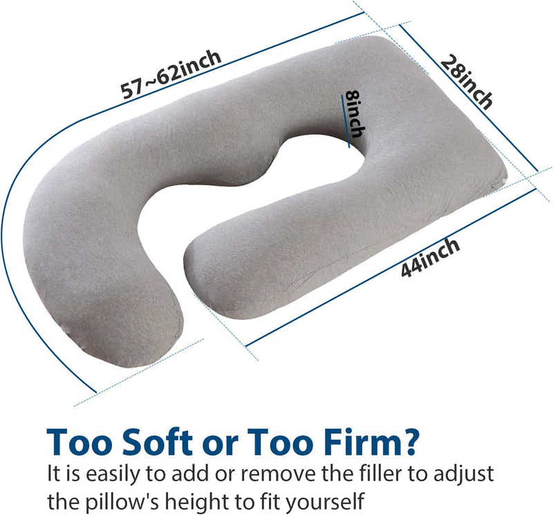 DS BS Pregnancy Pillows U-Shape Full Body Pillow-Gray