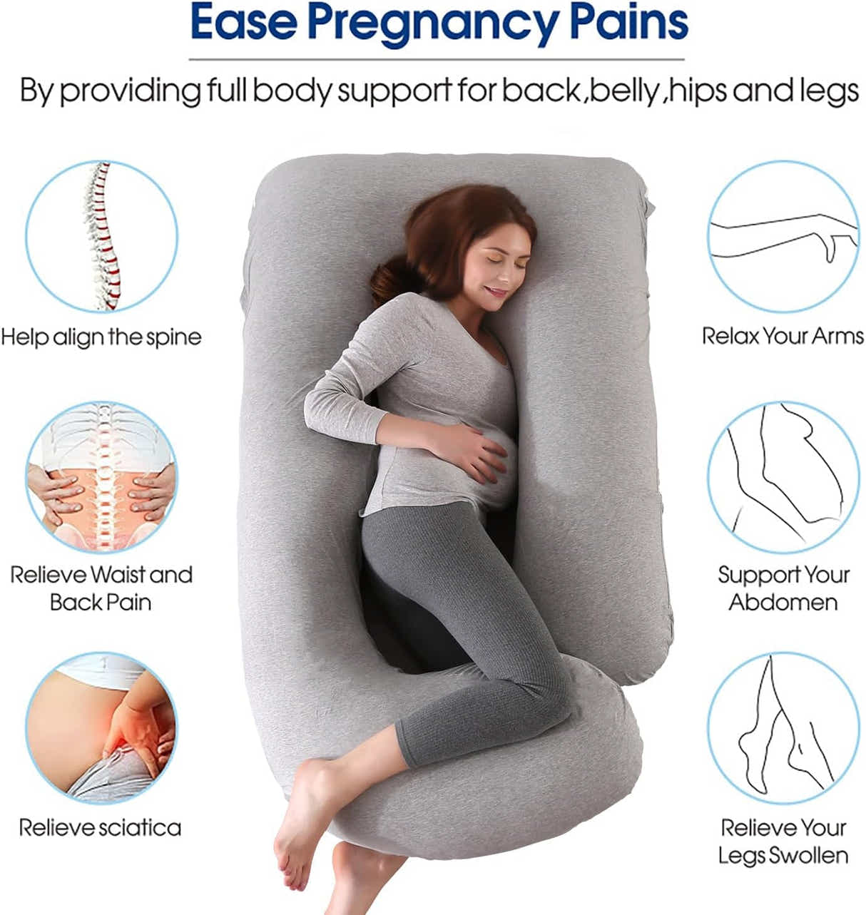 DS BS Pregnancy Pillows U-Shape Full Body Pillow-Gray