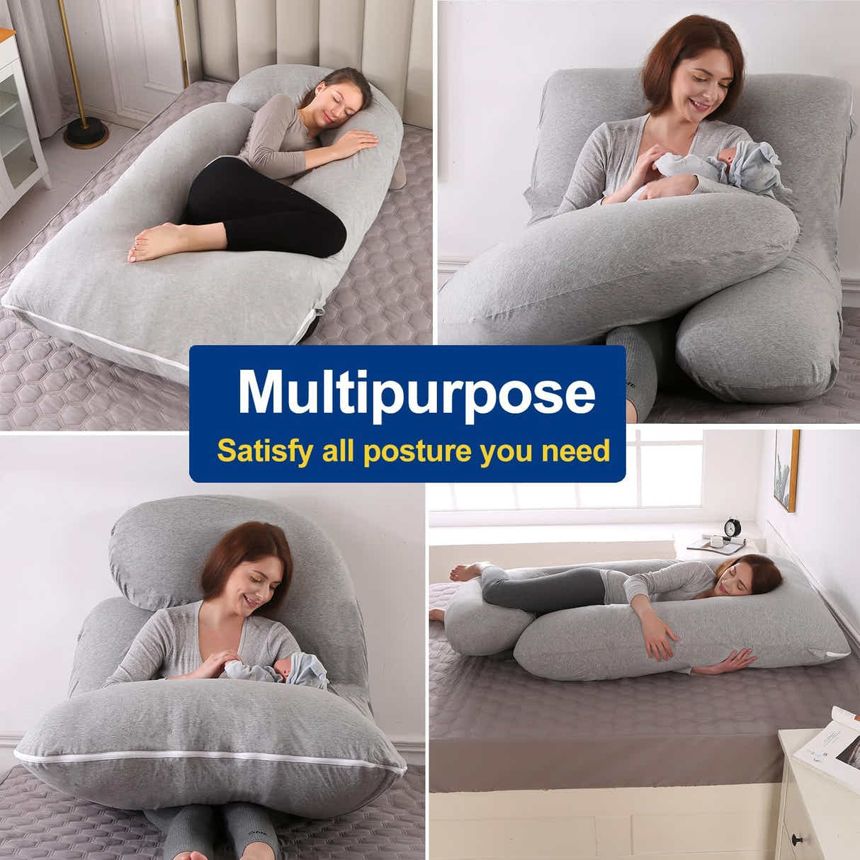 DS BS Pregnancy Pillows U-Shape Full Body Pillow-Gray
