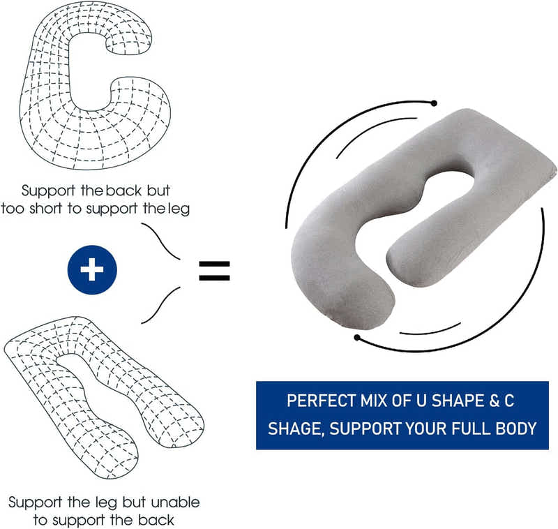 DS BS Pregnancy Pillows U-Shape Full Body Pillow-Gray