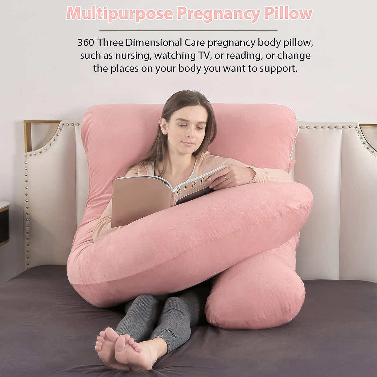 DS BS Pregnancy Pillows U-Shape Full Body Pillow-Pink