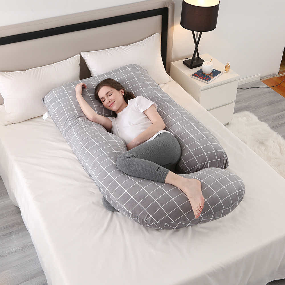 DS BS Pregnancy Pillows U-Shape Full Body Pillow-Plaid