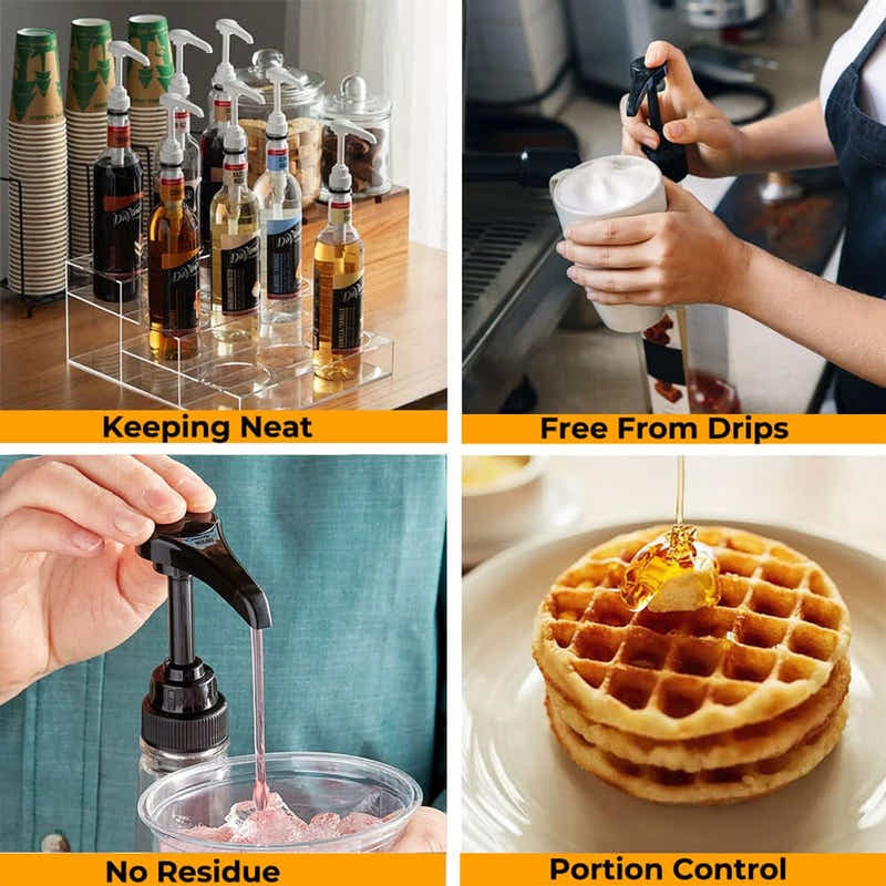 DS BS 4Pack Syrup Pump Dispenser Pumps For 750ML Bottles-Black