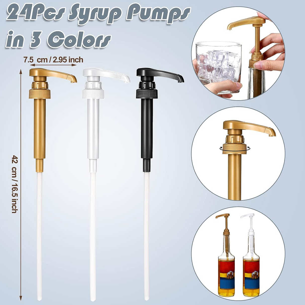 DS BS 4Pack Syrup Pump Dispenser Pumps For 750ML Bottles-Black
