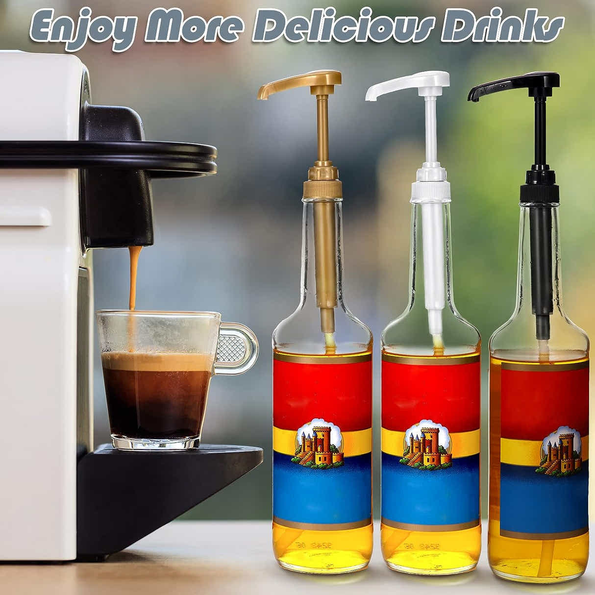 DS BS 4Pack Syrup Pump Dispenser Pumps For 750ML Bottles-Black