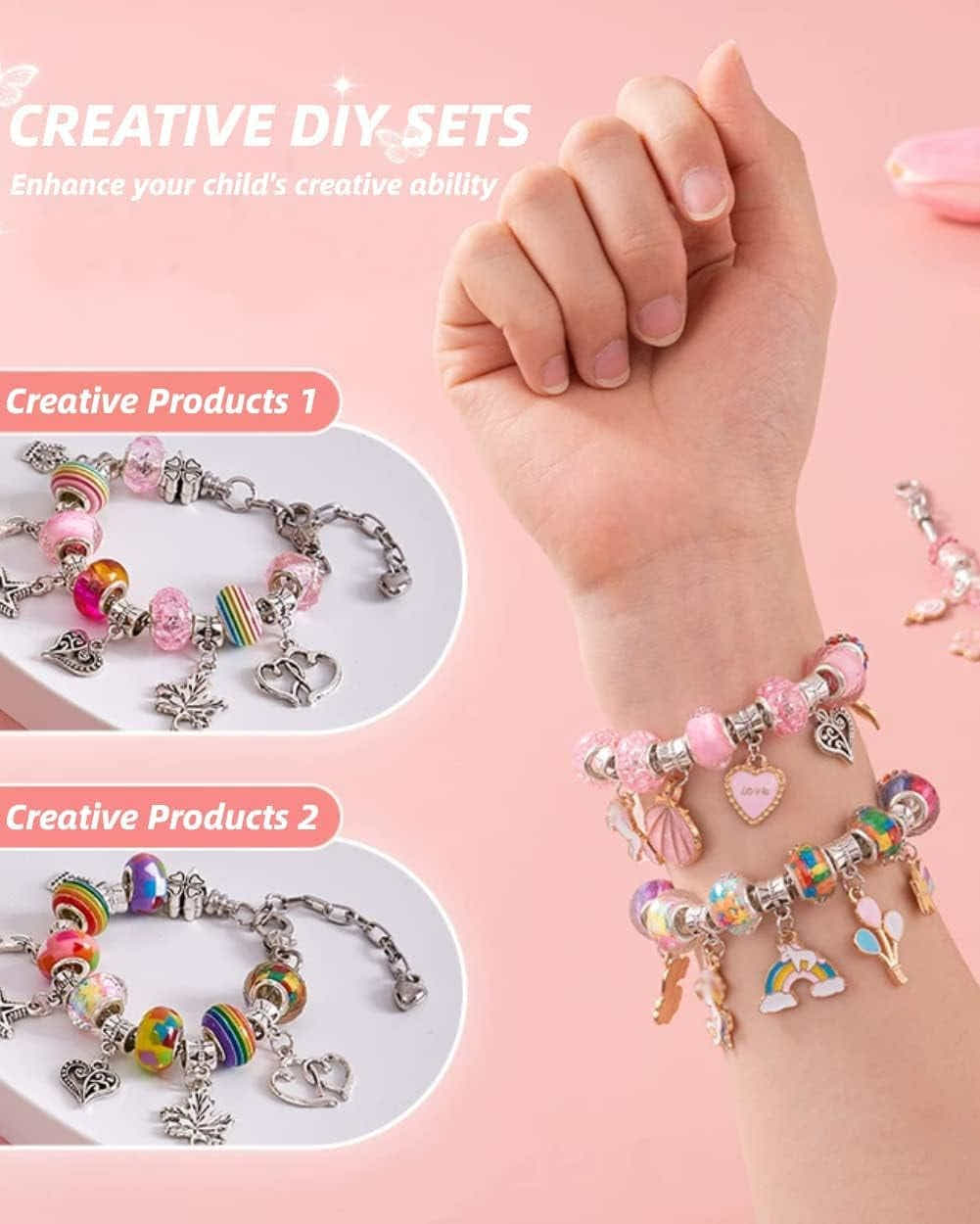 DS BS 66Pcs Charm Bracelet Making Kit for Girls-Pink
