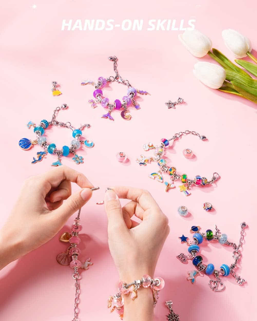 DS BS 66Pcs Charm Bracelet Making Kit for Girls-Pink