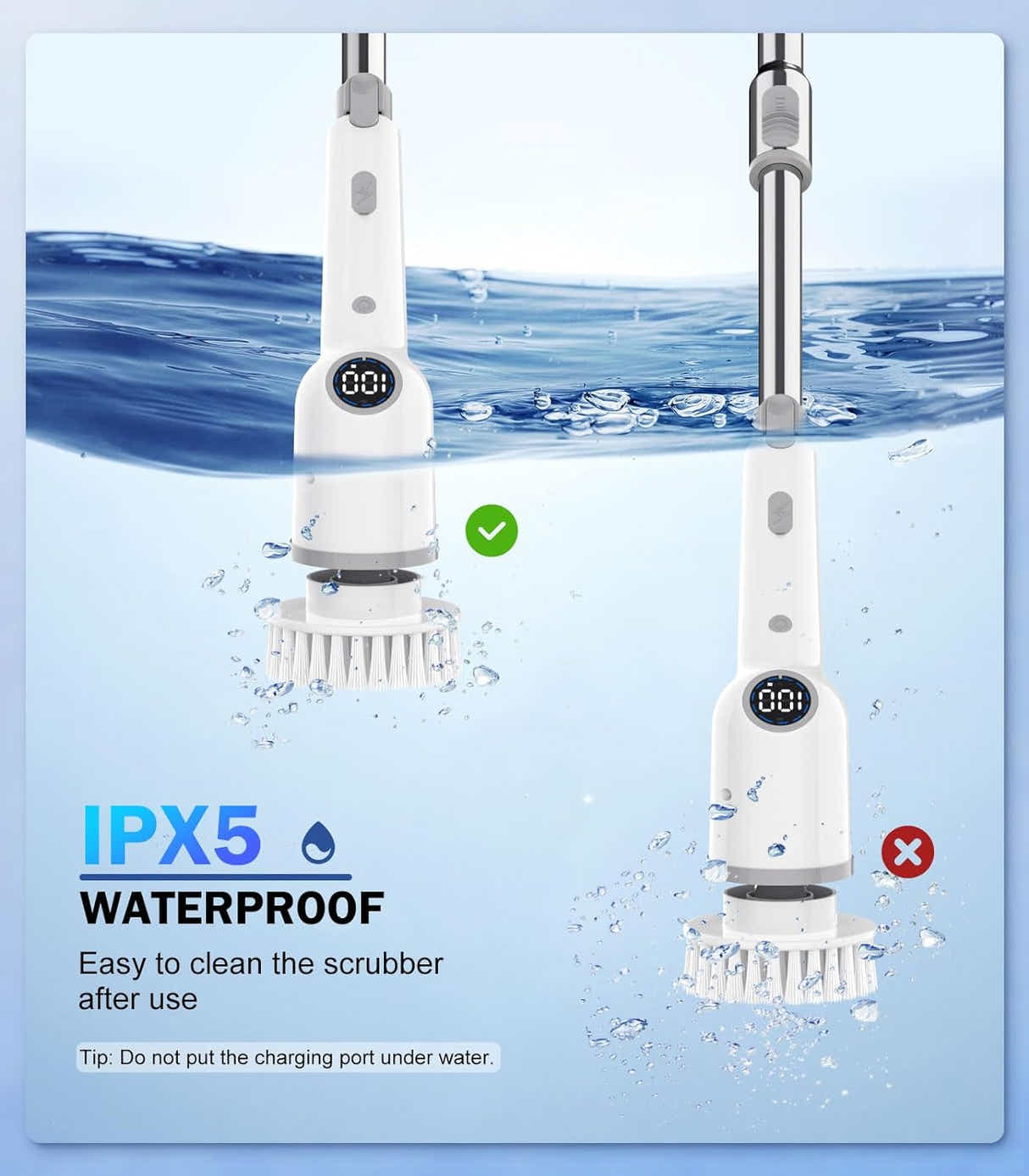 DS BS Cordless Cleaning Brush 9 Replaceable Brush Heads