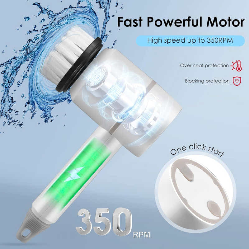 DS BS USB Rechargeable Electric Cleaning Brush with 6 Interchangeable Heads