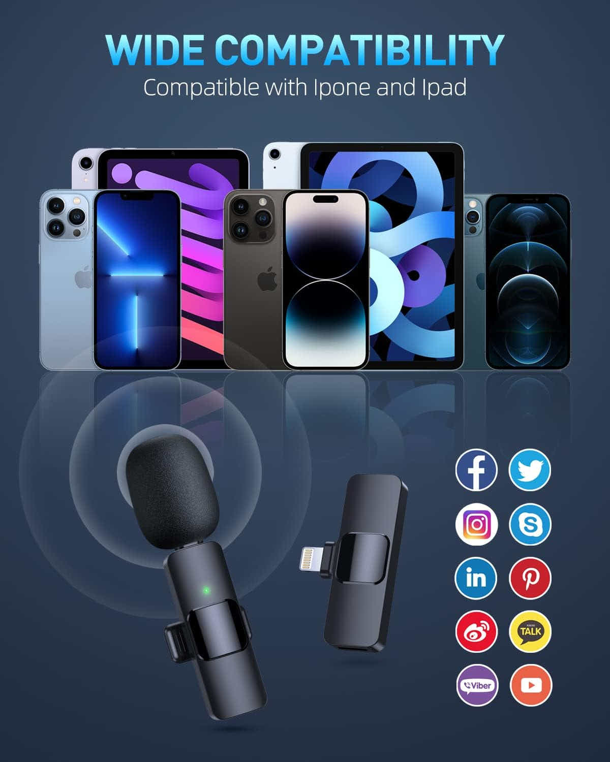 DS BS 2Pack Wireless Lavalier Lapel Microphone for iPhone, iPad
