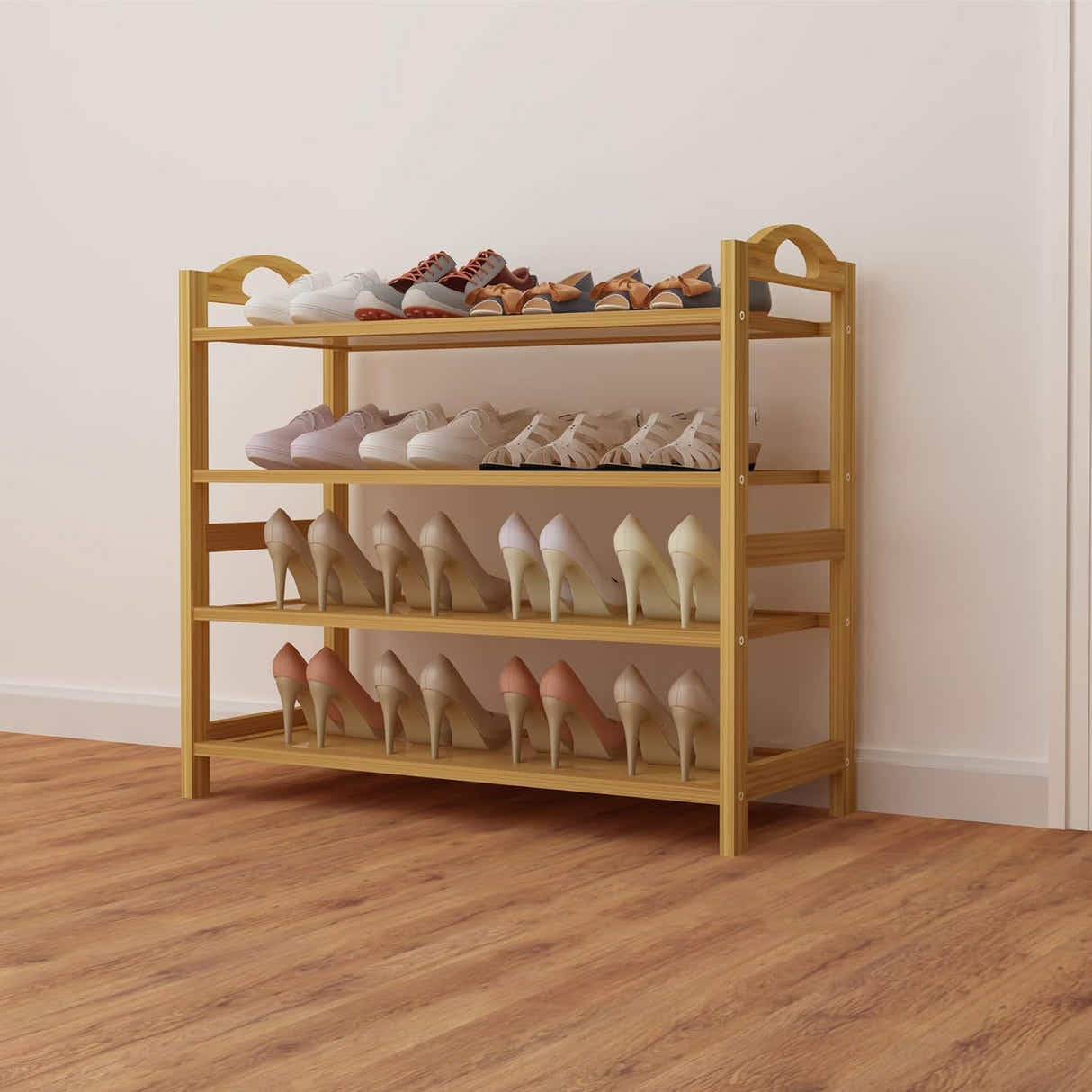 DS BS 4-Tier Bamboo Shoe Rack Shoe Storage Organizer