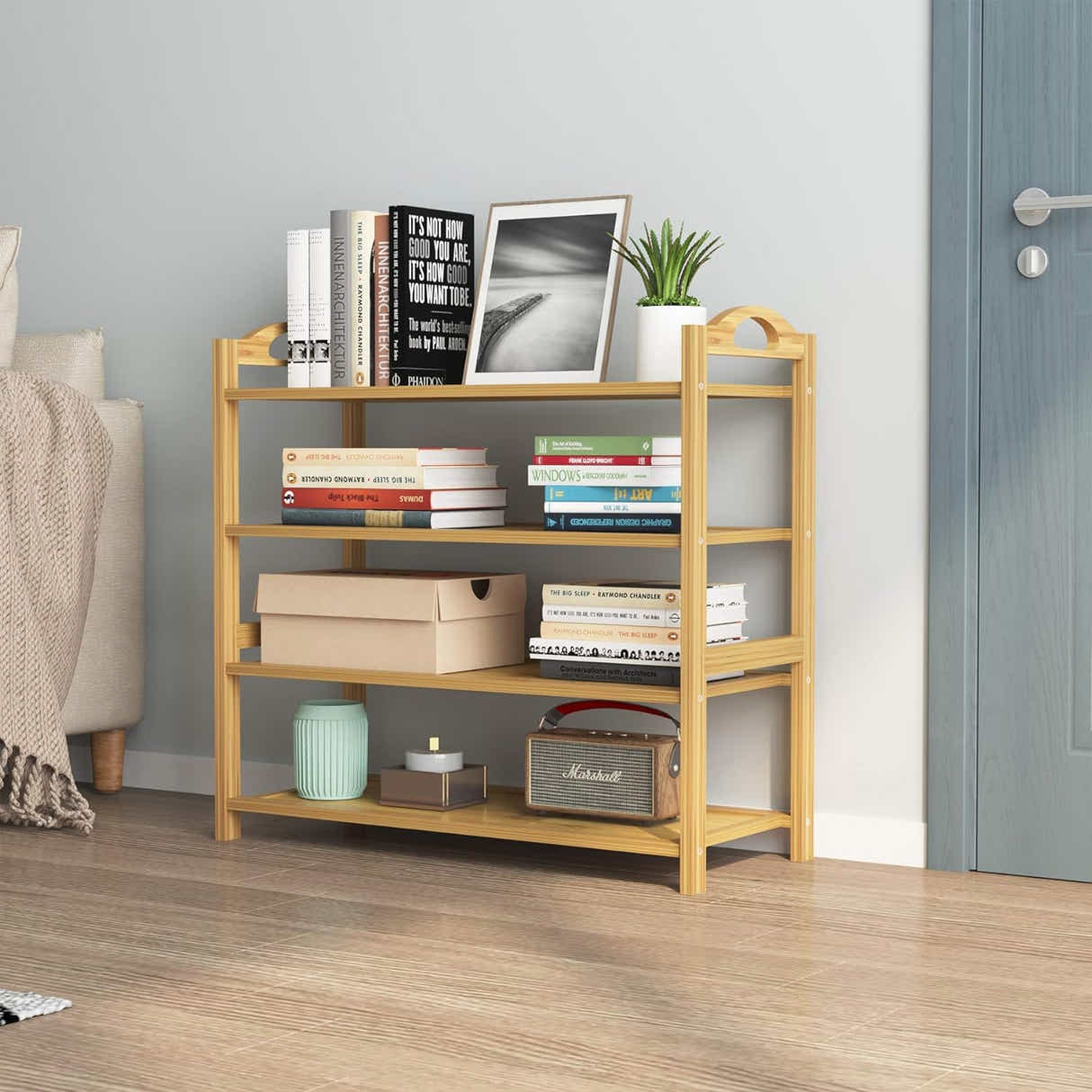 DS BS 4-Tier Bamboo Shoe Rack Shoe Storage Organizer