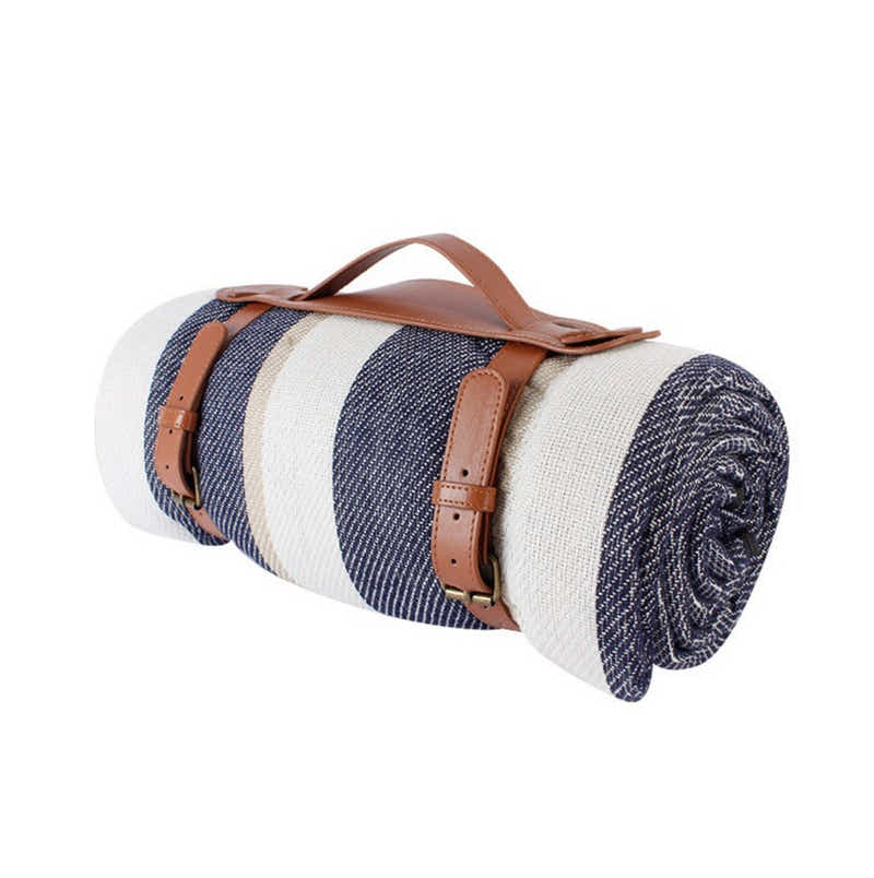 DS BS 2x2M Portable Picnic Blanket with Comfort Carry Strap-Blue Striped