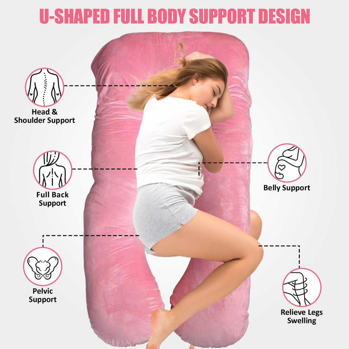 DS BS Pregnancy Body Pillow For Belly Support-Pink