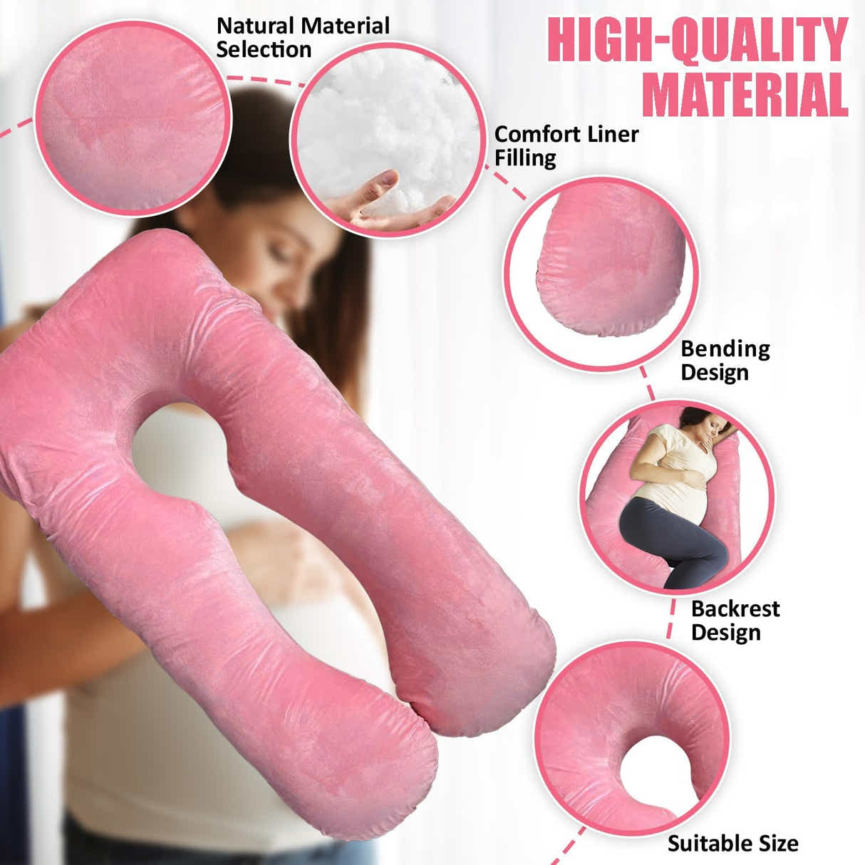 DS BS Pregnancy Body Pillow For Belly Support-Pink