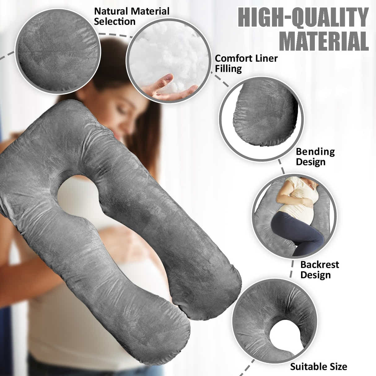 DS BS Pregnancy Body Pillow For Belly Support-Gray