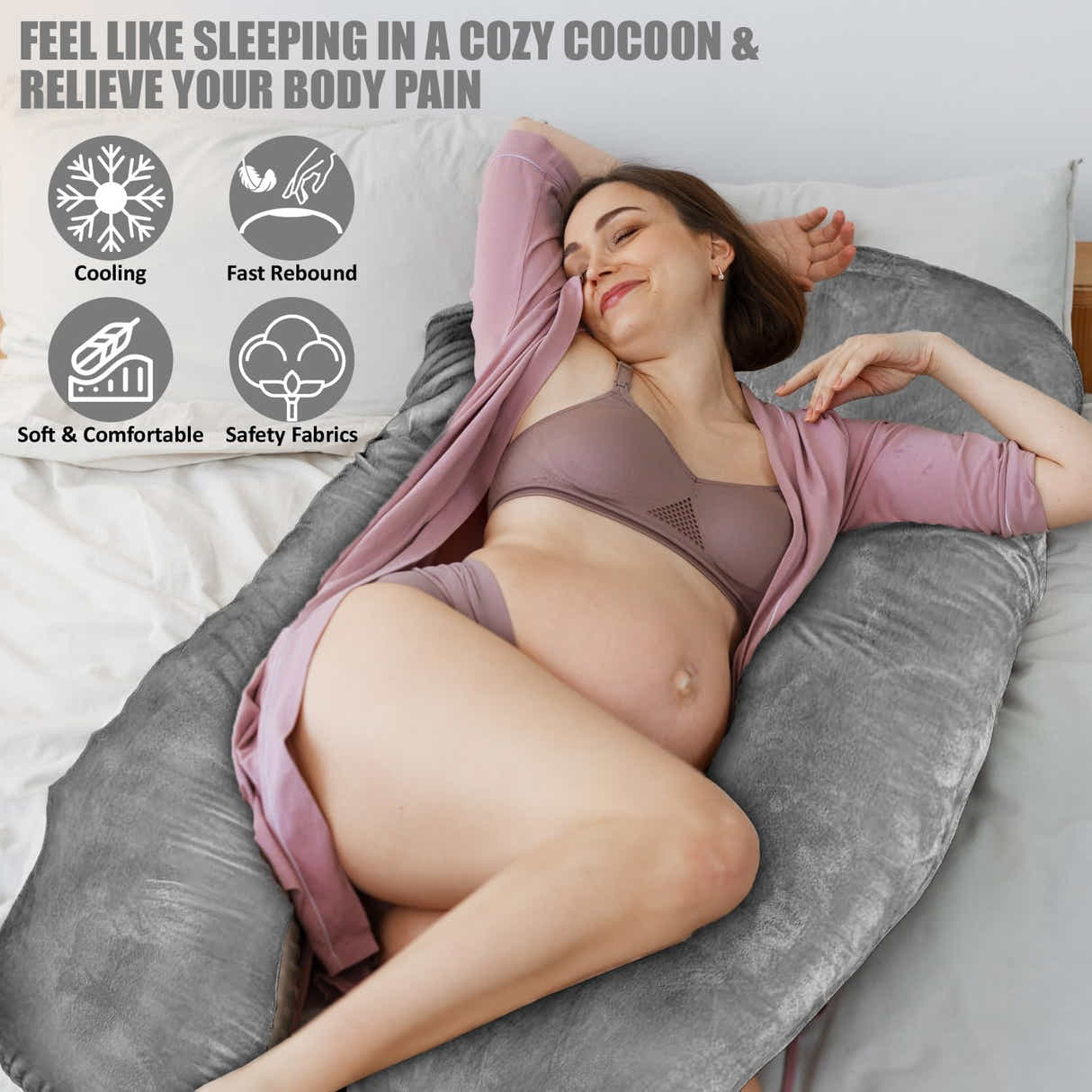 DS BS Pregnancy Body Pillow For Belly Support-Gray