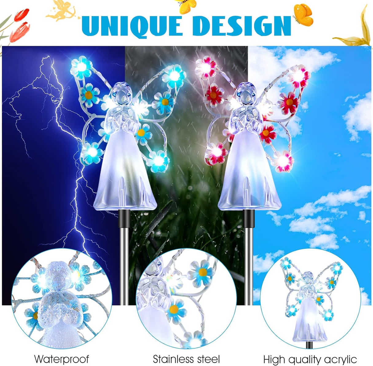 DS BS Solar Angel Garden Stake Lights-Purple