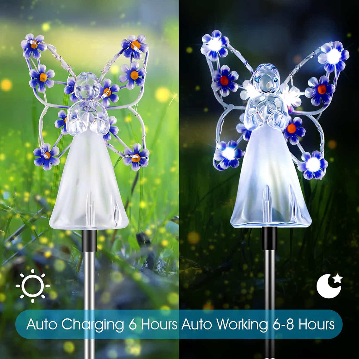 DS BS Solar Angel Garden Stake Lights-Blue