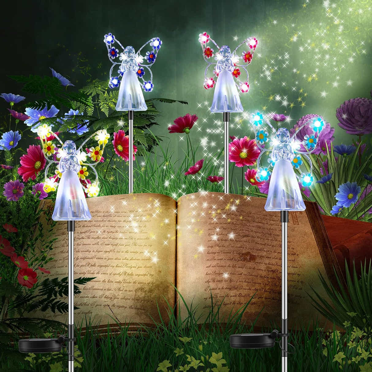 DS BS Solar Angel Garden Stake Lights-Blue
