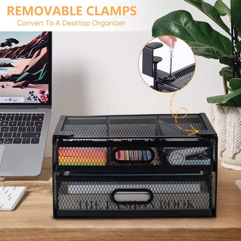 DS BS Dual Sliding Drawer Under Desk Drawer Organizer