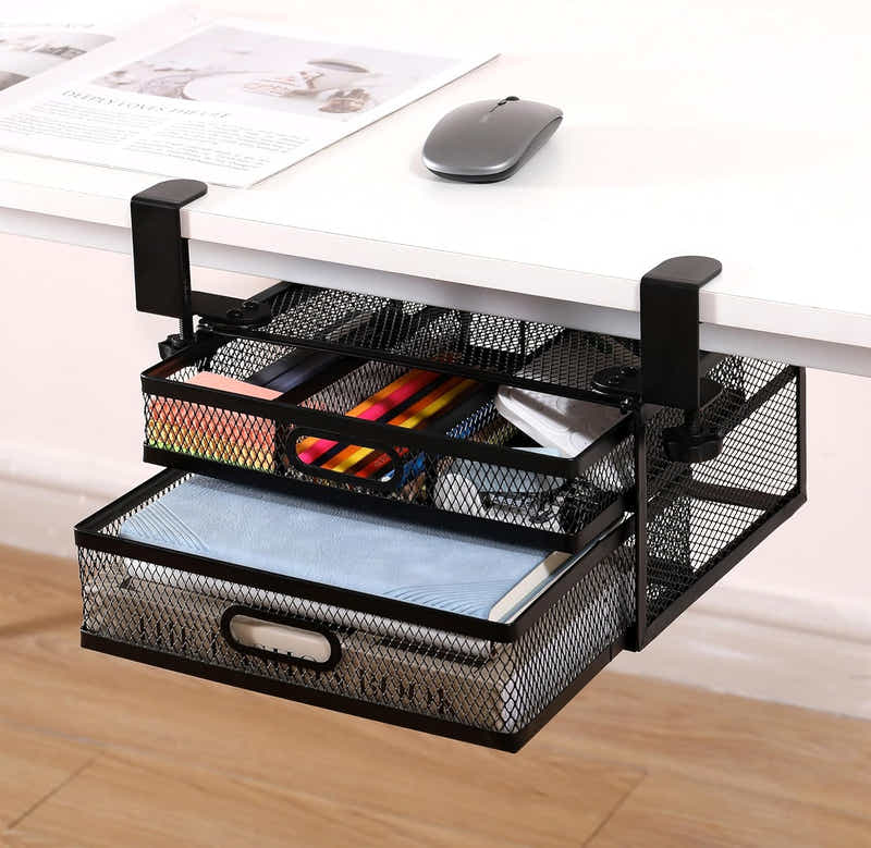 DS BS Dual Sliding Drawer Under Desk Drawer Organizer